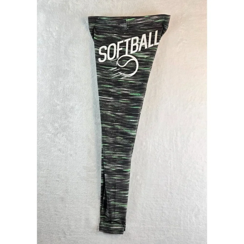 Justice Girls Softball Leggings sz14 Black Multi Color Full Lenght Stretch Sport
